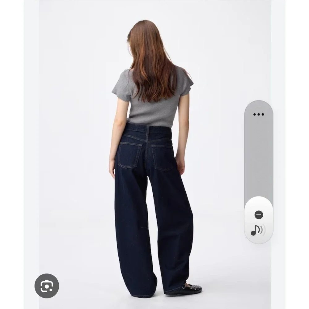 GU Jeans Women's LARGE Barrel Wide Leg Flare Dark Wash Wide Leg Baggy Raw Denim - Picture 2 of 12